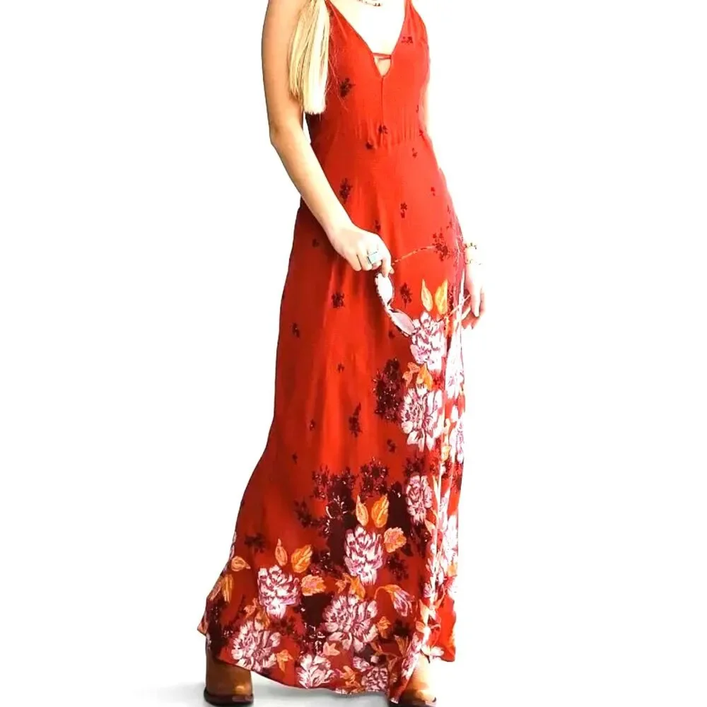 🌺Free People Red Floral Maxi Dress🌺
💜🌷Free Earrings w Purchase🌷💜 - Picture 2 of 13
